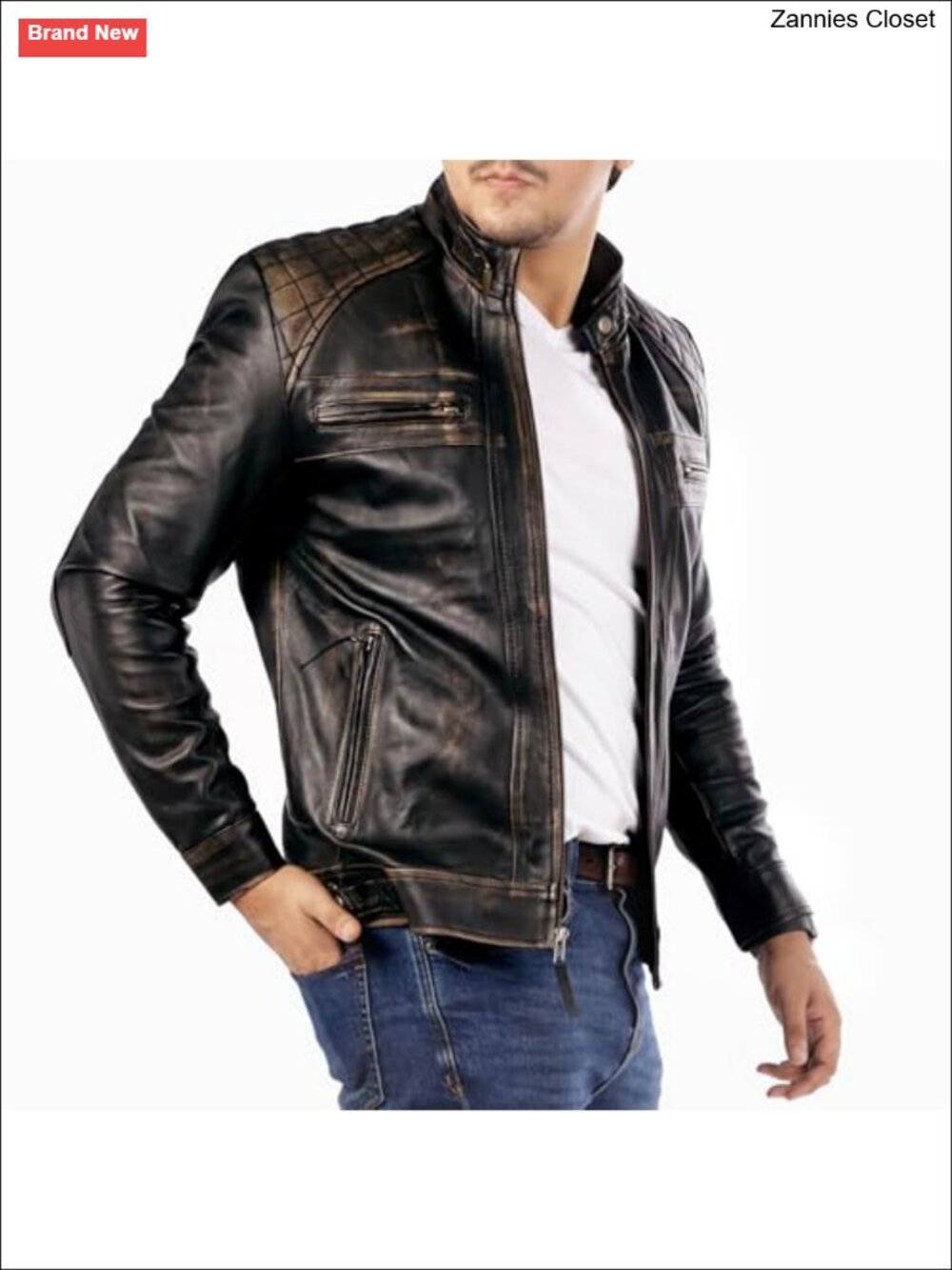 Diamond Quilted Lambskin Leather Jacket Men Cafe Racer Moto